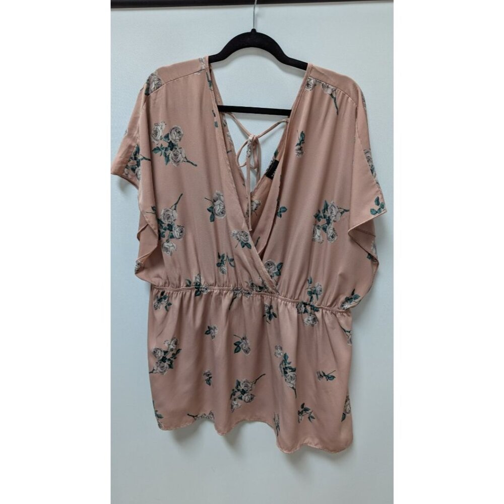 Torrid Pink Floral Faux-Wrap Kimono Blouse